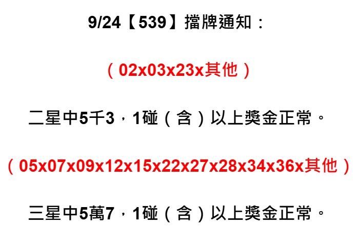 2025年09月24日-539擋牌單
