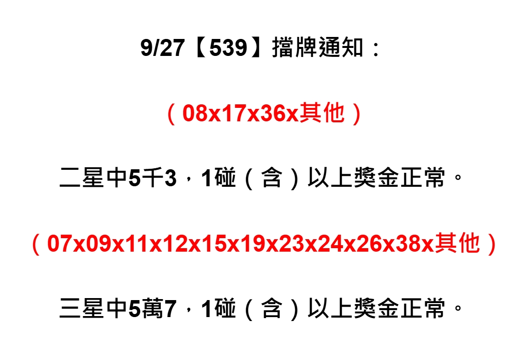 2025年09月27日-539擋牌單