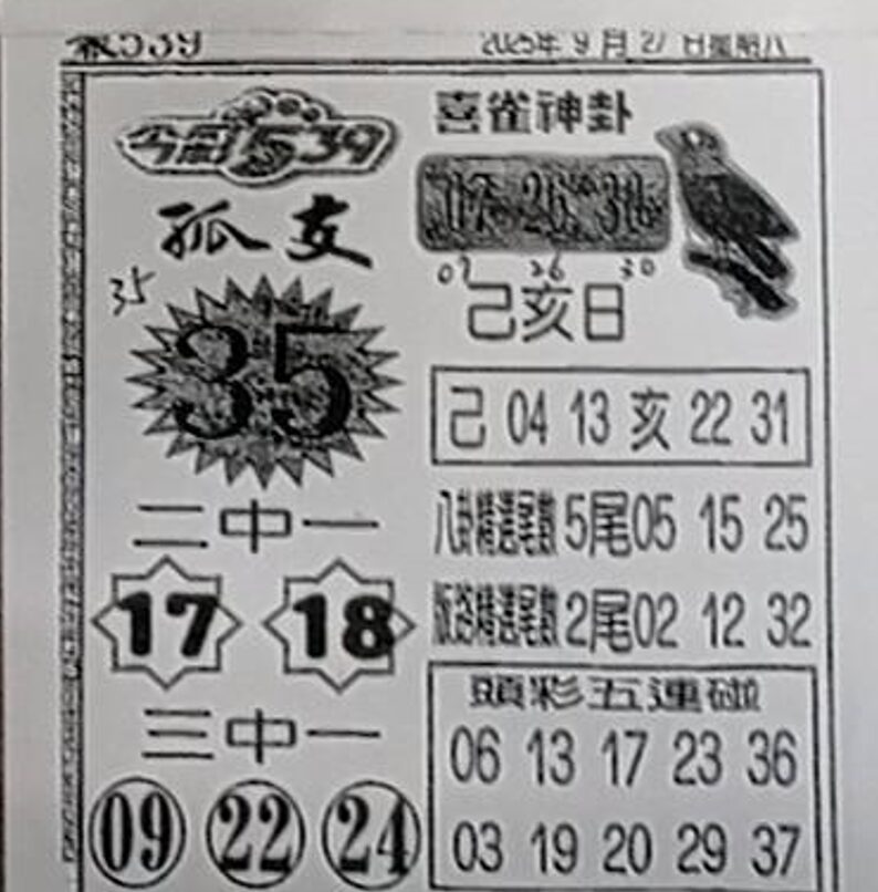 2025年09月27日-喜雀神掛539小黃單