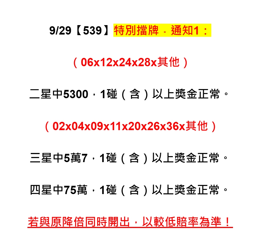 2025年09月29日-539特別擋牌單
