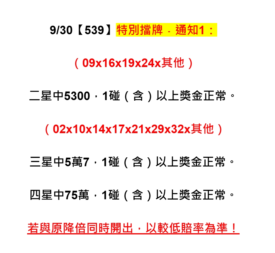 2025年09月30日-539特別擋牌單
