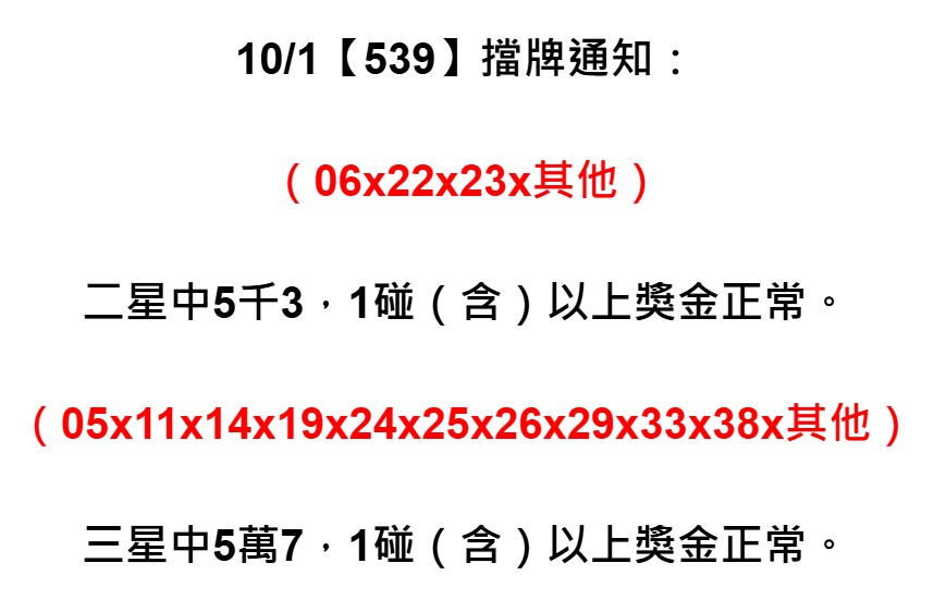 2025年10月01日-539擋牌單