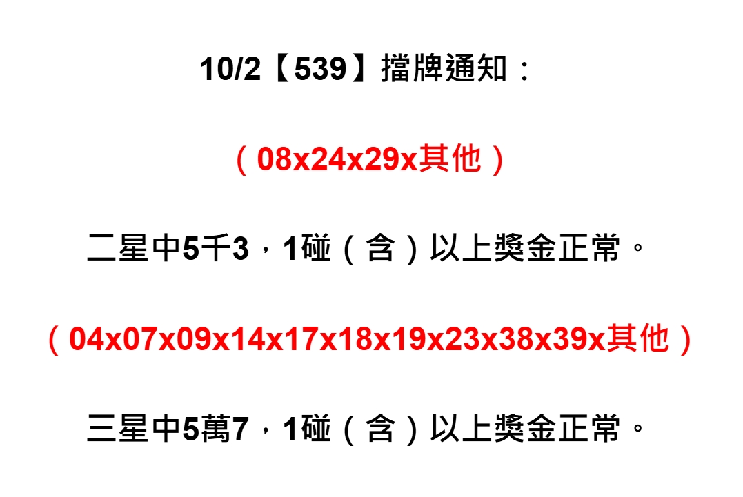 2025年10月02日-539擋牌單