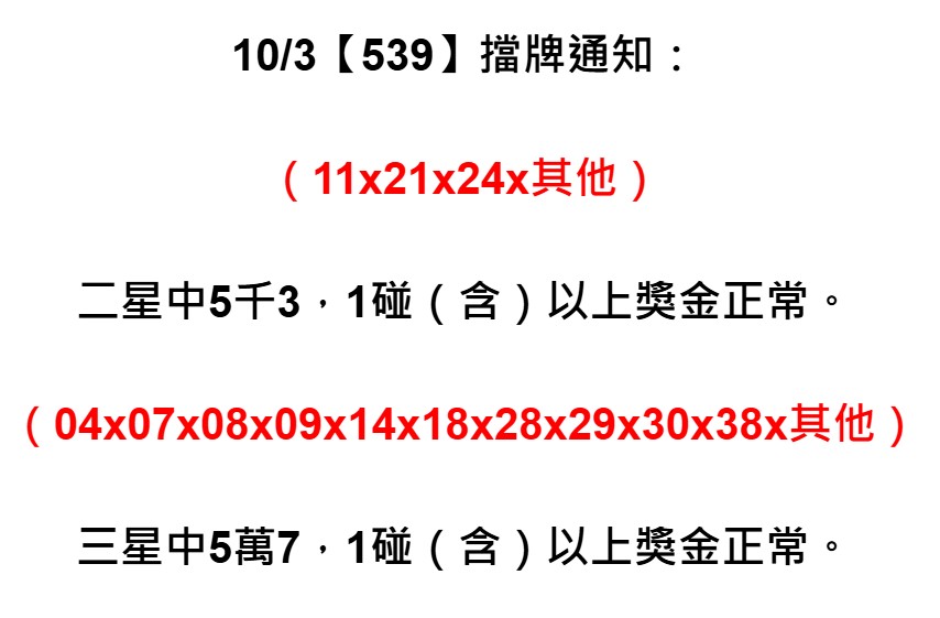 2025年10月03日-539擋牌單