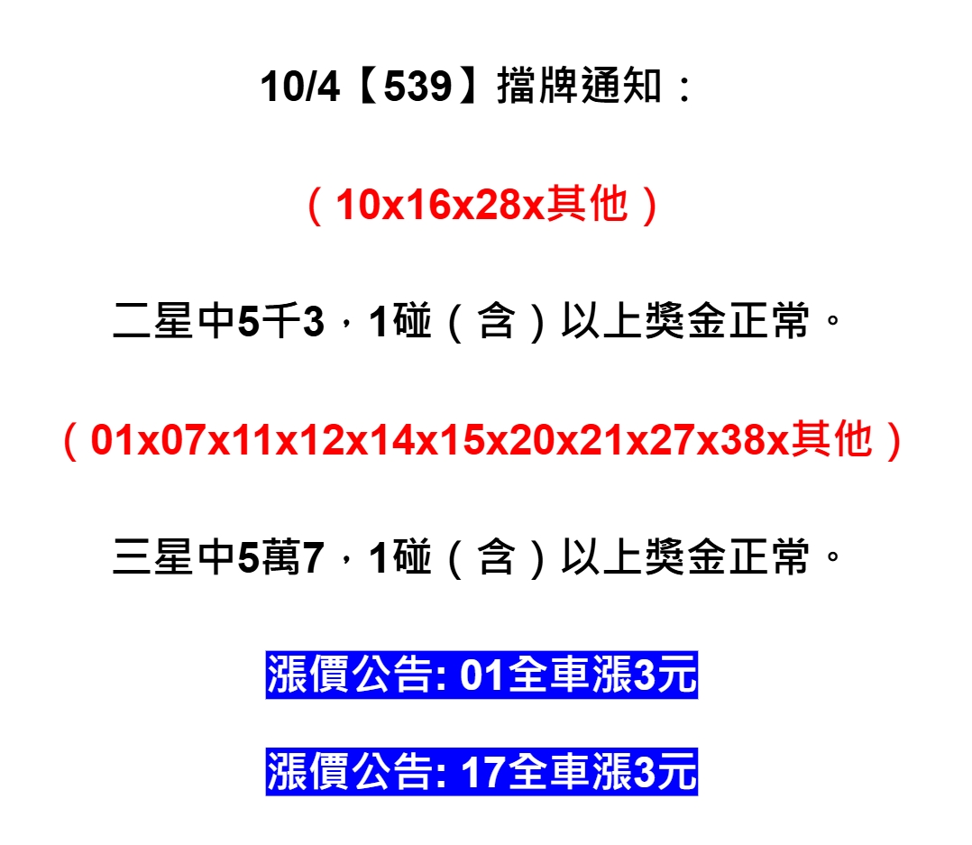 2025年10月04日-539擋牌單