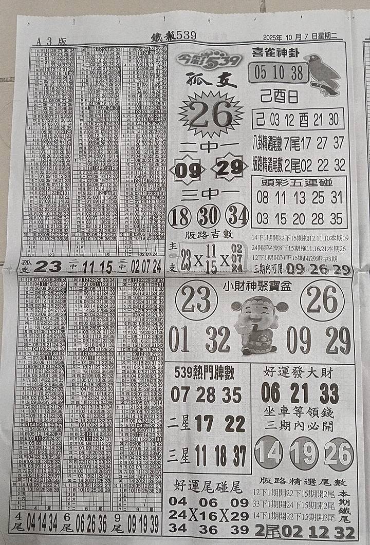 2025年10月07日-喜雀神掛539小黃單