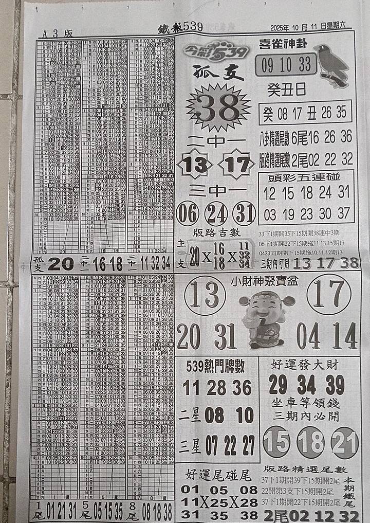 2025年10月11日-喜雀神掛539小黃單